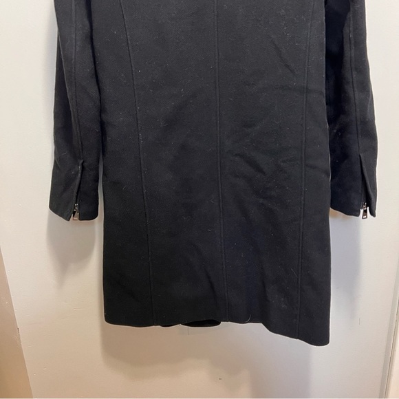 Vince Genuine Rabbit Fur Collar Lamb Leather Asymmetrical Wool Black Coat XS - Picture 10 of 16